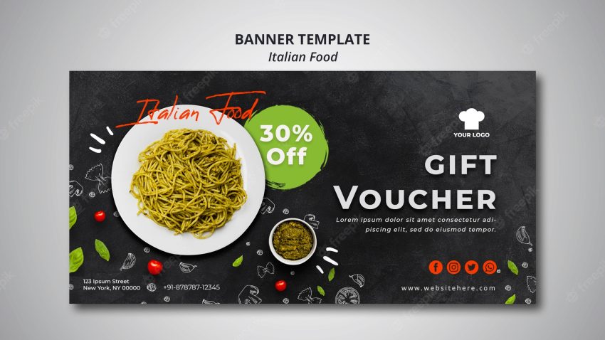 Banner template with voucher for traditional italian food restaurant