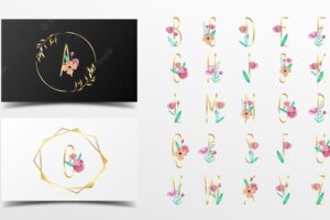 Beautiful alphabet collection decorated with floral watercolor style