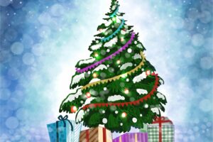Beautiful artistic decorative christmas tree holiday background