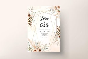 Beautiful boho flower wedding invitation template