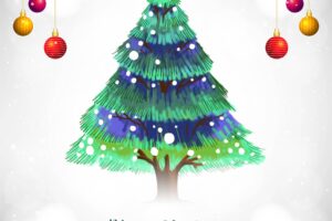 Beautiful christmas tree in winter card background