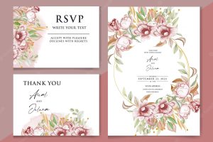 Beautiful floral wedding invitation template with rose and leaves