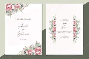 Beautiful floral wedding invitation template with rose and leaves