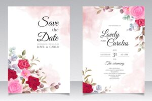 Beautiful hand drawing wedding invitation floral design