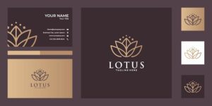 Beautiful lotus line art logo design and business card, good use for spa, yoga, fashion, salon logo