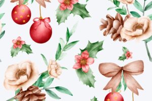 Beautiful watercolor floral seamless pattern with flower and ornamen christmas