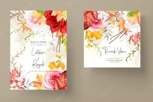 Beautiful watercolor floral wreath invitation card set