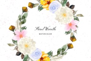 Beautiful watercolor floral wreath with colorful spring flowers