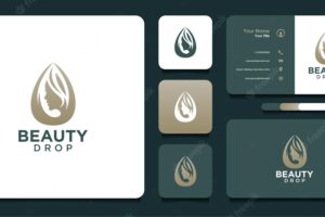 Beauty drop logo inspiration with woman and business card