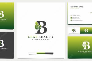 Beauty leaf and letter b logo icon and business card template