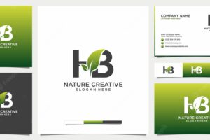 Beauty leaf and letter hb logo business card icon and template
