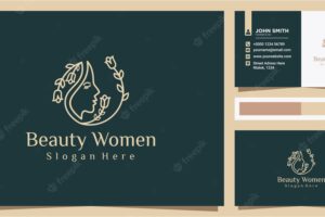 Beauty women logo design inspiration with business card for skin care beauty face with flower