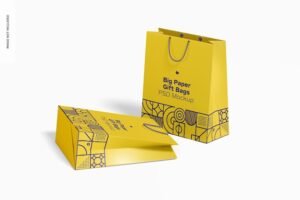 Big paper gift bags with rope handle mockup, dropped