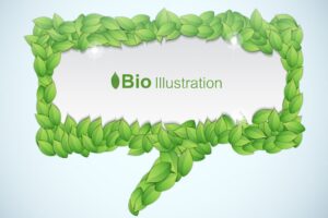 Bio concept with speech bubble made of greel leaves