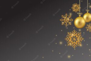Black background template with hanging christmas ball and snowflakes