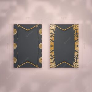 Black business card template with indian gold pattern for your brand