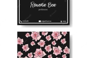 Black business card with flowers