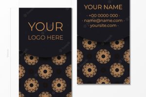 Black business card with orange ornament printready business card design with space for your text and abstract patterns