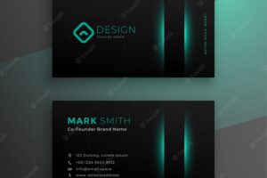 Black business card with turquoise color theme