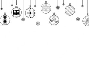 Black doodle outline simple line abstract maerry christmas xmas balls snowflakes holiday decorate
