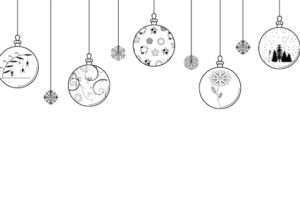 Black doodle outline simple line abstract maerry christmas xmas balls with snowflakes holiday decora