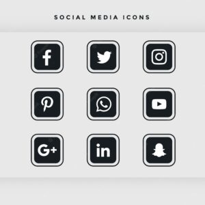 Black rounded social media icons set
