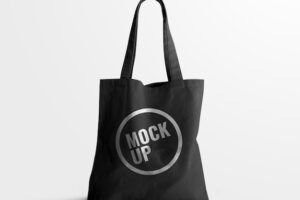 Black tote bag mockup realistic