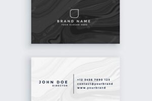 Black and white modern business card with marble texture