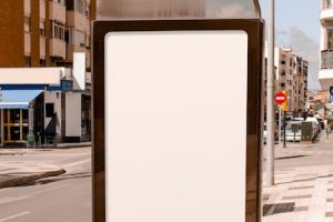 Blank advertising stand near the street in the city