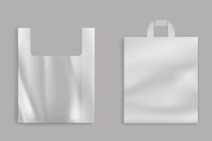 Blank t-shirt plastic bag, polyethylene packet with handles for grocery shop