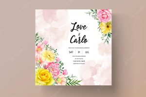 Blooming flower watercolor wedding invitation card set