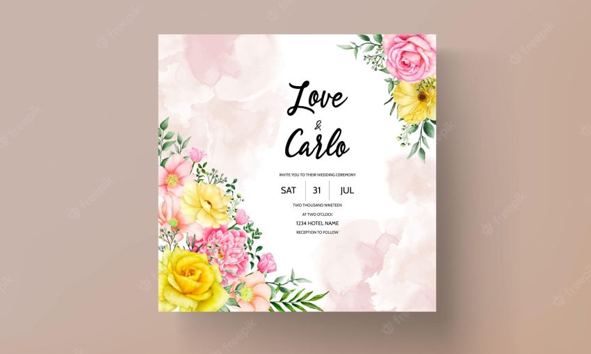 Blooming flower watercolor wedding invitation card set