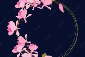 Blooming japanese magnolia branches beautiful frame for thanking text wedding inviting web banner