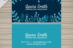 Blue business card with floral elements