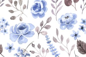 Blue flower watercolor seamless pattern background