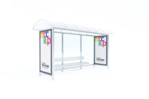 Bus stop bus shelter mockup with white background