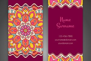 Business card of abstract hand drawn flowers