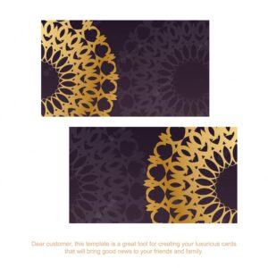 Business card in burgundy color with abstract gold ornaments for your personality.