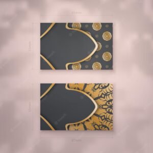 Business card template in black with indian gold ornaments for your brand