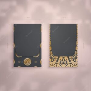 Business card template in black with indian gold ornaments for your contacts