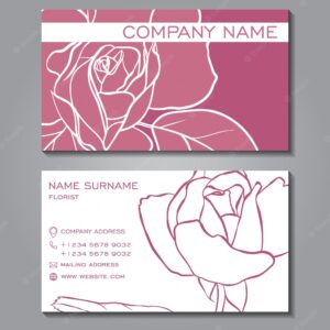 Business card template. floral pattern on a lilac background. line art roses. vector design editable.