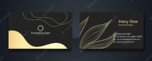 Business card template with gold and black floral background. stylish golden premium luxury business card template design