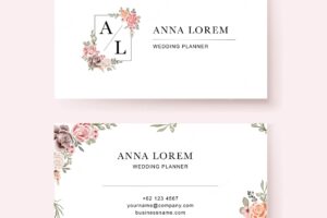 Business card with beautiful flower rose pink template