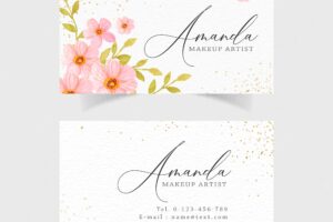 Business card with watercolor flowers background
