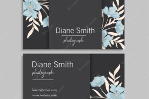 Business cards template blue flowers. back and front