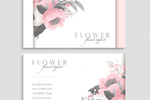 Business cards template pink flowers