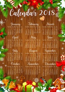 Calendar template of new year with xmas wreath