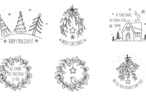 Cards for gifts for christmas and new year.christmas trees, snowflakes, birds, mistletoe branches