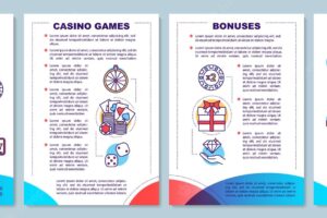 Casino brochure template layout. gambling. card games, slots, betting. flyer, booklet, leaflet print design with linear icons. vector page layouts for magazines, annual reports, advertising posters