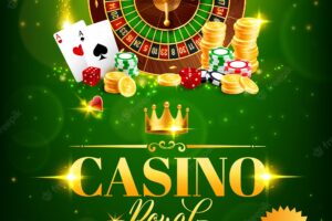 Casino gambling games flyer, roulette, chips, dice